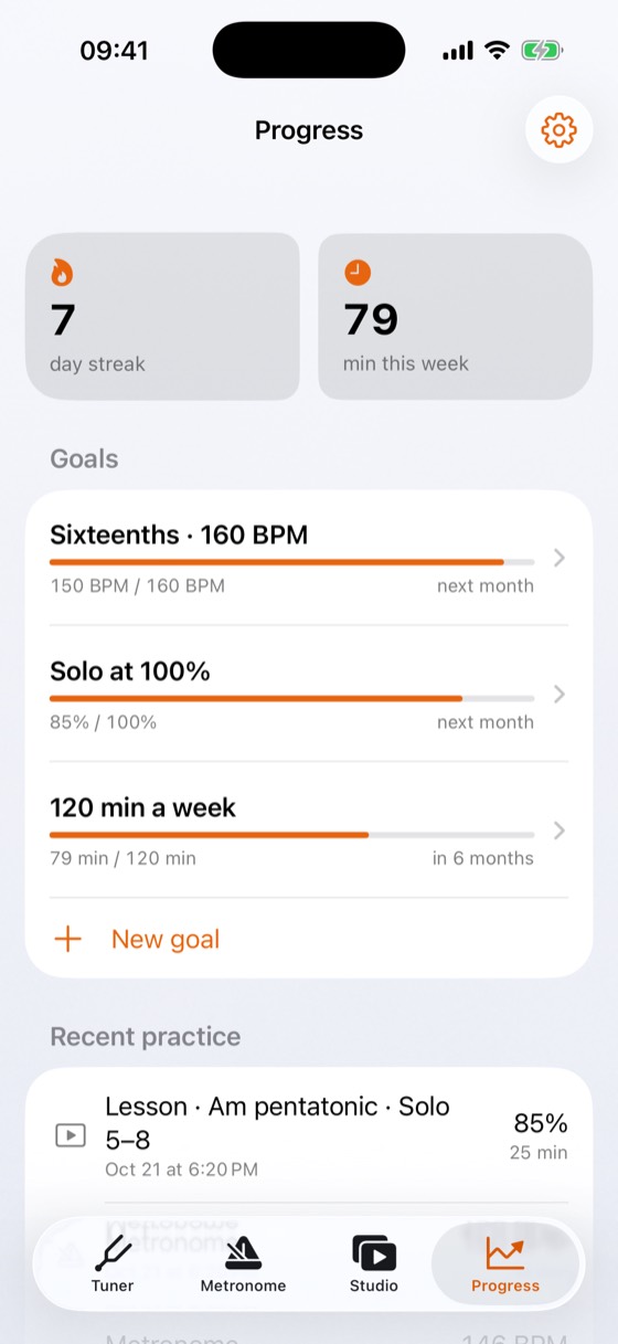 Progress: three goals and a 7-day streak