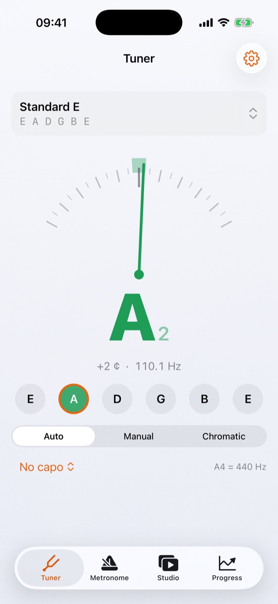 Tuner: the A string in tune, +2 cents
